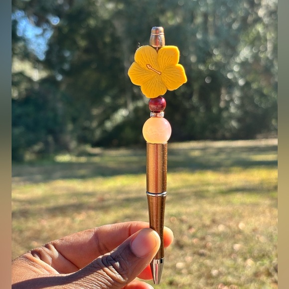 pens by marie Accessories - Custom made Gold Pen with Yellow Flower Top